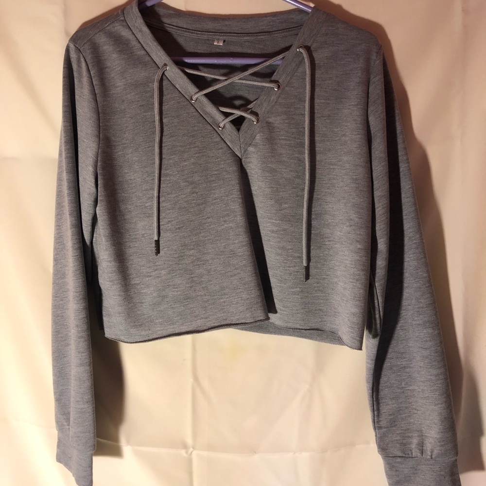 🌬Gray Long Sleeve Crop Top